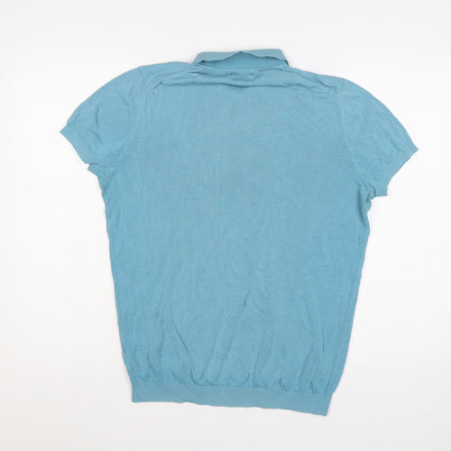 Massimo Dutti Men’s Blue S Extra Fine Cotton Short Sleeve Polo
