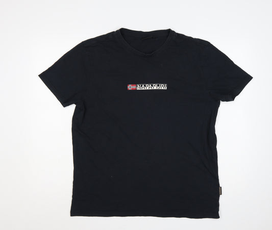 Napapijri Men's Black XL Graphic Logo Flag Crew Neck T-Shirt
