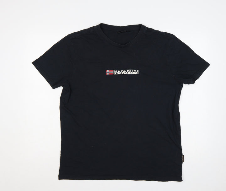 Napapijri Men's Black XL Graphic Logo Flag Crew Neck T-Shirt