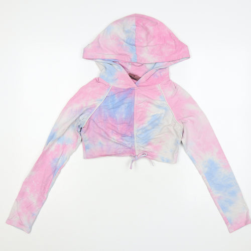 Bo+Tee Women’s Pink Blue Tie Dye Cropped Full Zip Hoodie Size M