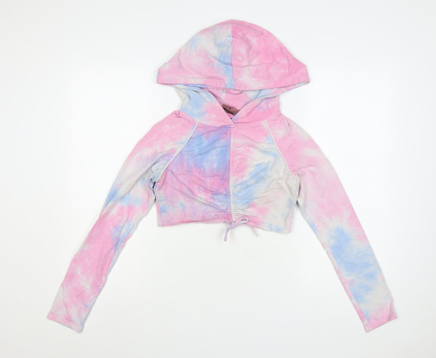 Bo+Tee Women’s Pink Blue Tie Dye Cropped Full Zip Hoodie Size M