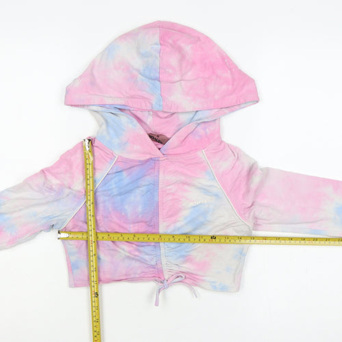 Bo+Tee Women’s Pink Blue Tie Dye Cropped Full Zip Hoodie Size M