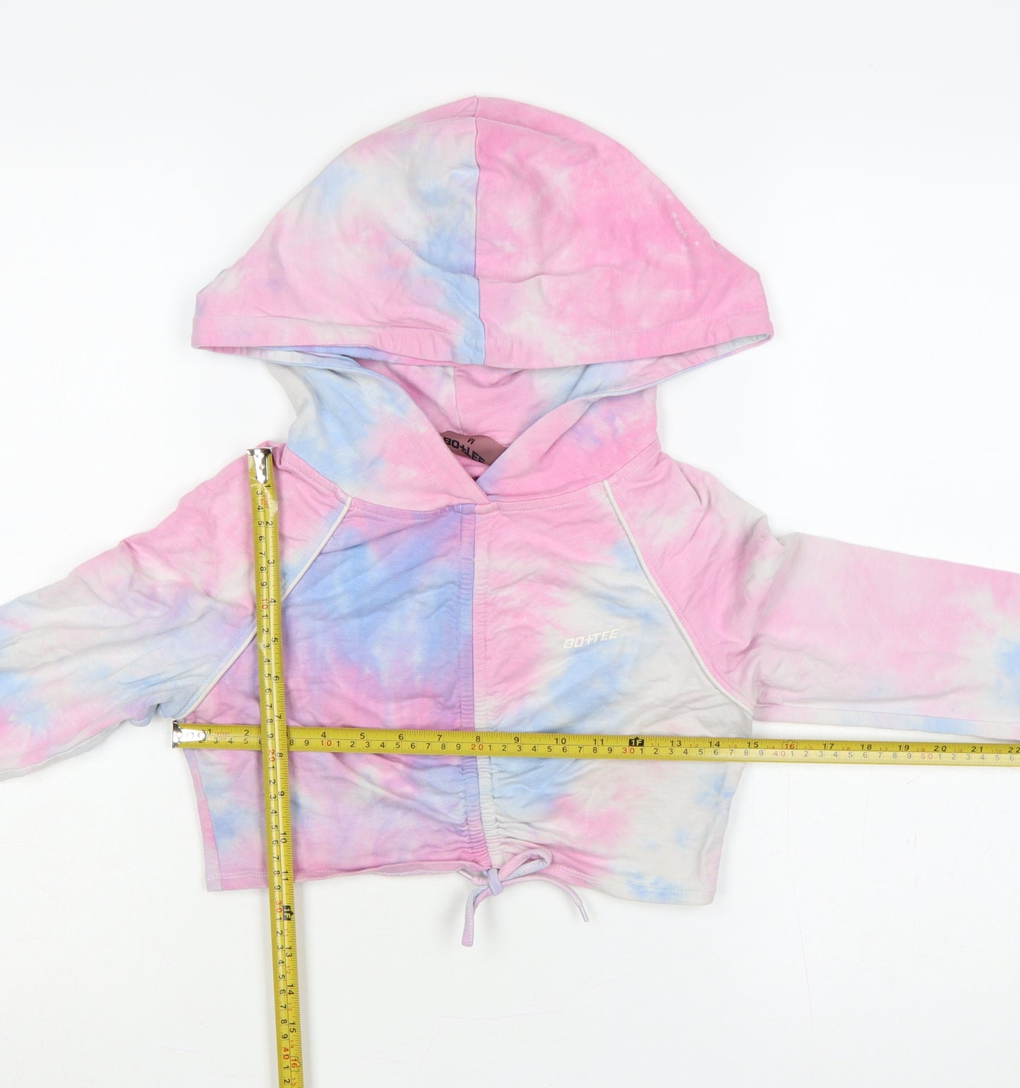 Bo+Tee Women’s Pink Blue Tie Dye Cropped Full Zip Hoodie Size M