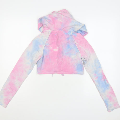 Bo+Tee Women’s Pink Blue Tie Dye Cropped Full Zip Hoodie Size M