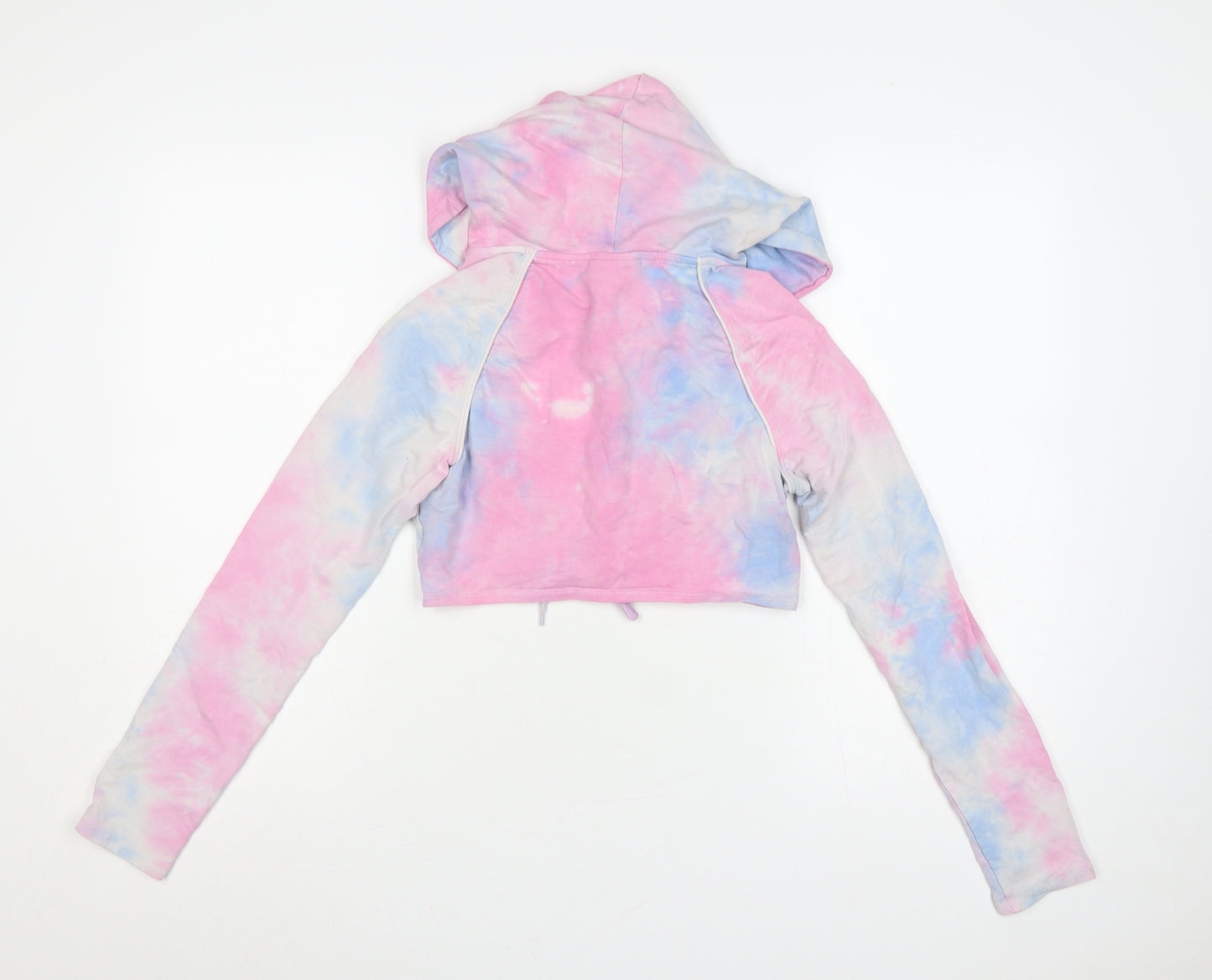 Bo+Tee Women’s Pink Blue Tie Dye Cropped Full Zip Hoodie Size M