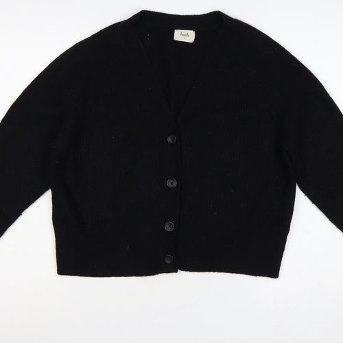 Hush Women Black M Wool Blend V-Neck Button Cardigan Raglan Knit
