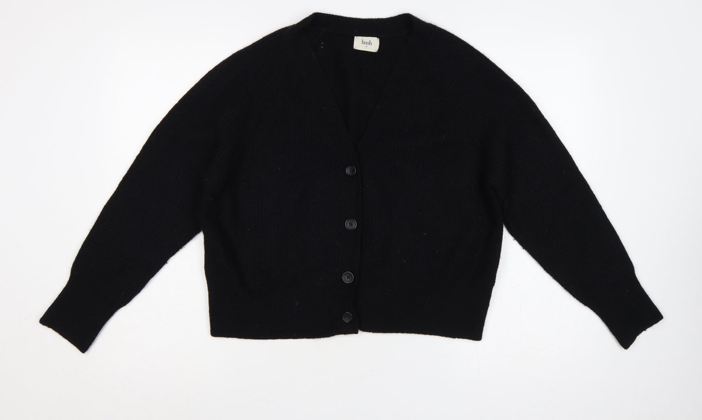 Hush Women Black M Wool Blend V-Neck Button Cardigan Raglan Knit