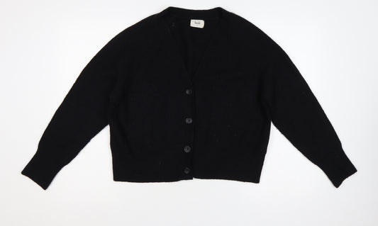 Hush Women Black M Wool Blend V-Neck Button Cardigan Raglan Knit