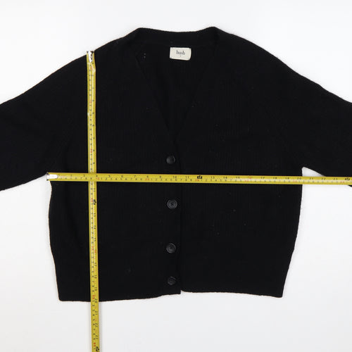 Hush Women Black M Wool Blend V-Neck Button Cardigan Raglan Knit