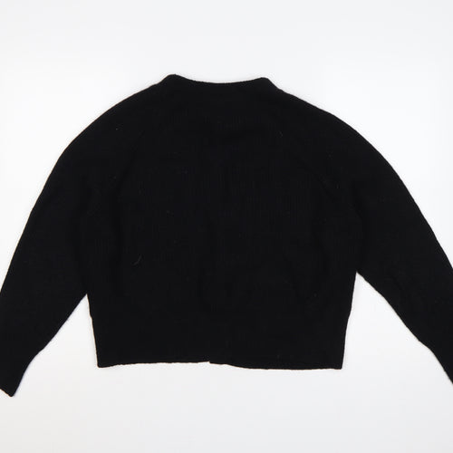 Hush Women Black M Wool Blend V-Neck Button Cardigan Raglan Knit
