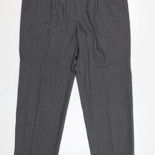 Bruno Saint Hilaire Men Grey 38R Straight Dress Trousers Lycra