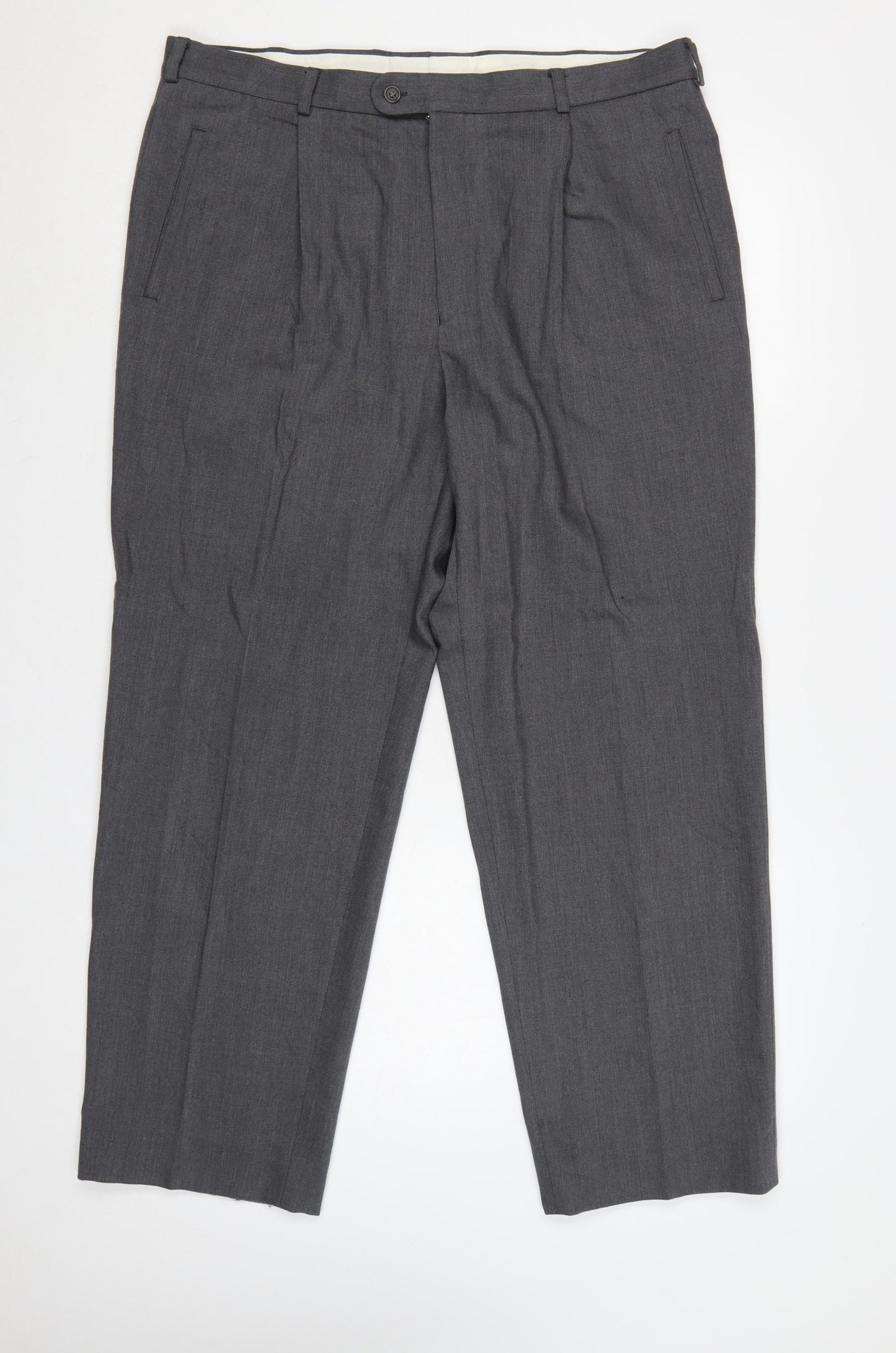 Bruno Saint Hilaire Men Grey 38R Straight Dress Trousers Lycra