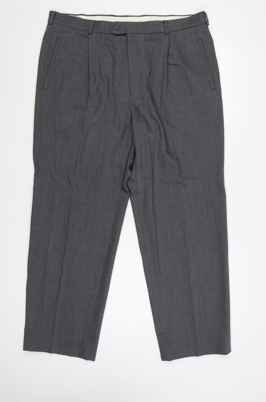 Bruno Saint Hilaire Men Grey 38R Straight Dress Trousers Lycra