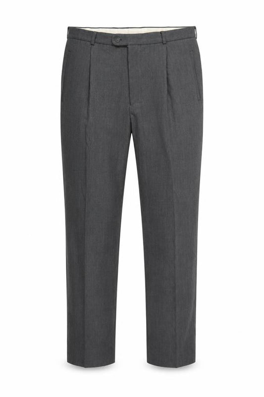Front view of Bruno Saint Hilaire Men Grey 38R Straight Dress Trousers Lycra
