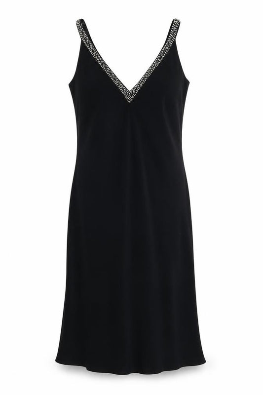 Front view of BL Women’s Black UK 12 Maxi V-Neck Rhinestone Strap Evening Dress
