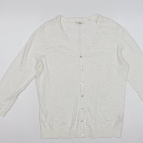 Fat Face Women's White UK 12 Open Knit V-Neck Cotton Cardigan