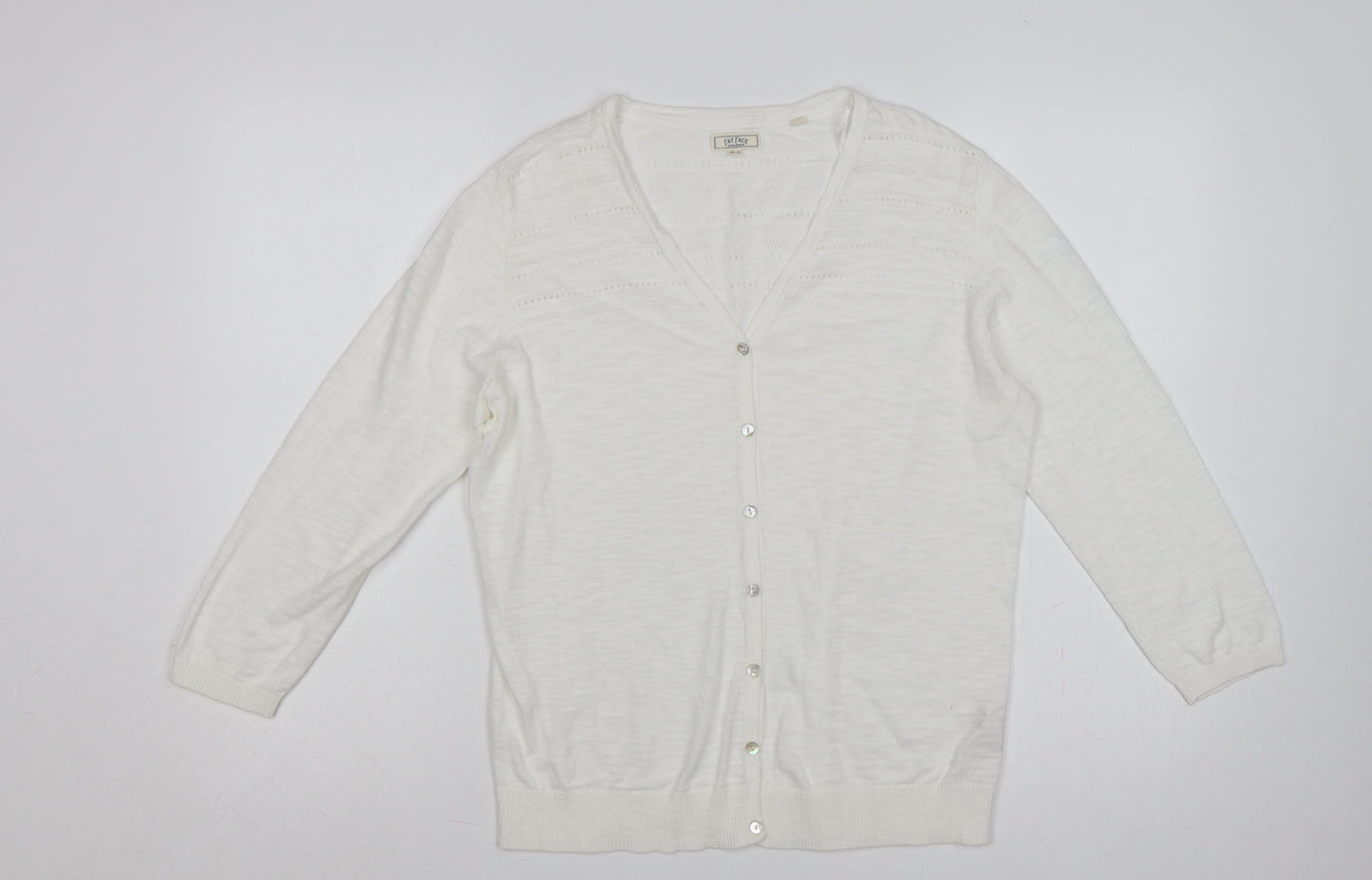 Fat Face Women's White UK 12 Open Knit V-Neck Cotton Cardigan