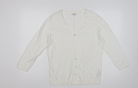 Fat Face Women's White UK 12 Open Knit V-Neck Cotton Cardigan