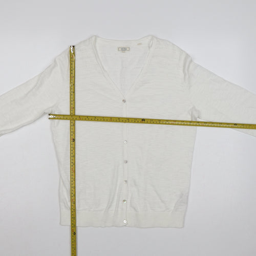Fat Face Women's White UK 12 Open Knit V-Neck Cotton Cardigan