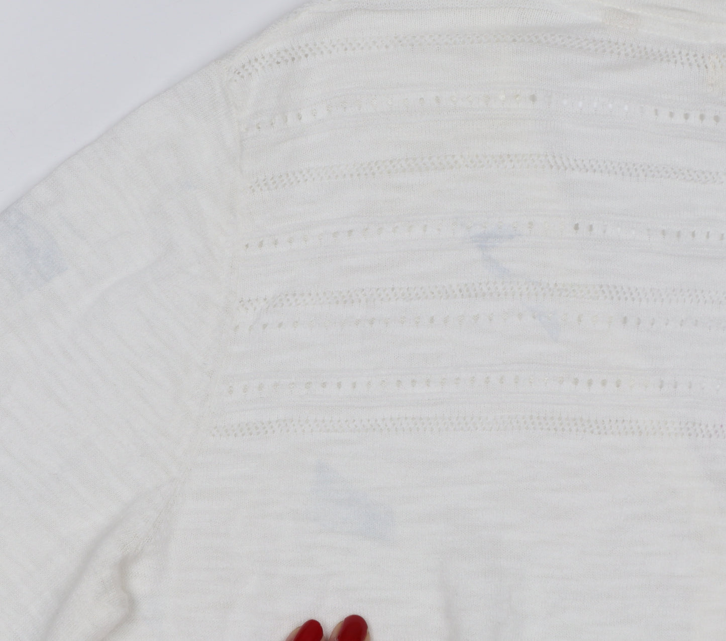 Fat Face Women's White UK 12 Open Knit V-Neck Cotton Cardigan