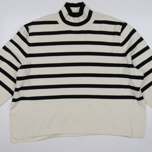 H&M Women Ivory Black Striped UK 24 Mock Neck Bell Sleeve Jumper