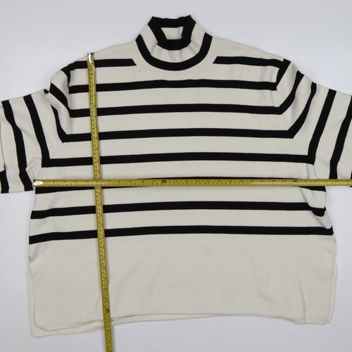 H&M Women Ivory Black Striped UK 24 Mock Neck Bell Sleeve Jumper