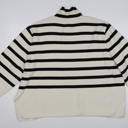 H&M Women Ivory Black Striped UK 24 Mock Neck Bell Sleeve Jumper