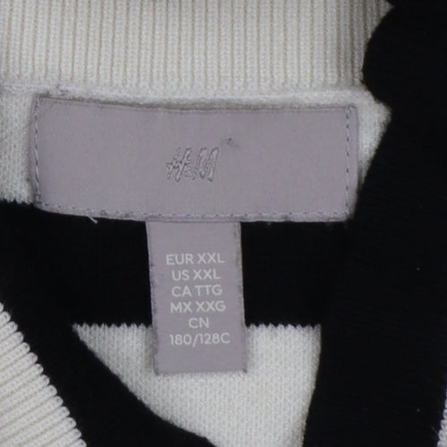 H&M Women Ivory Black Striped UK 24 Mock Neck Bell Sleeve Jumper
