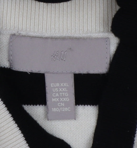 H&M Women Ivory Black Striped UK 24 Mock Neck Bell Sleeve Jumper