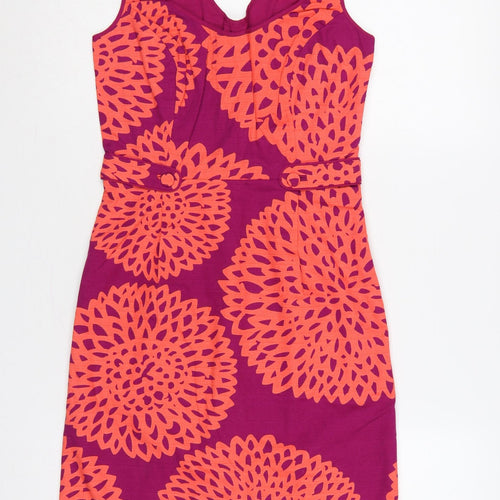 Boden Women Pink Orange Floral Cotton Sheath Dress UK 14 Sleeveless