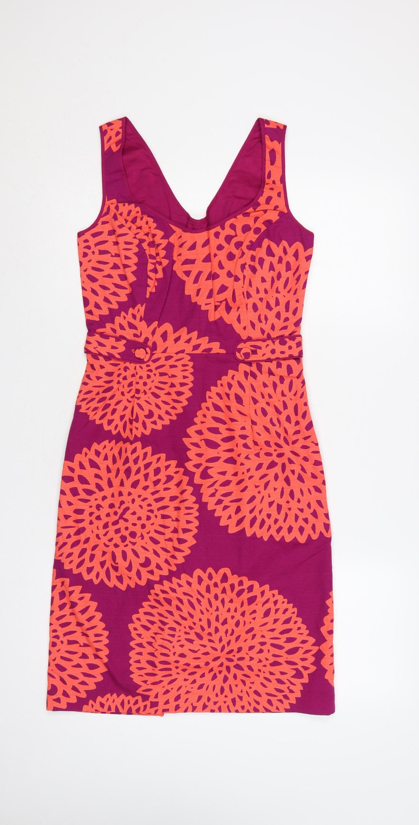 Boden Women Pink Orange Floral Cotton Sheath Dress UK 14 Sleeveless