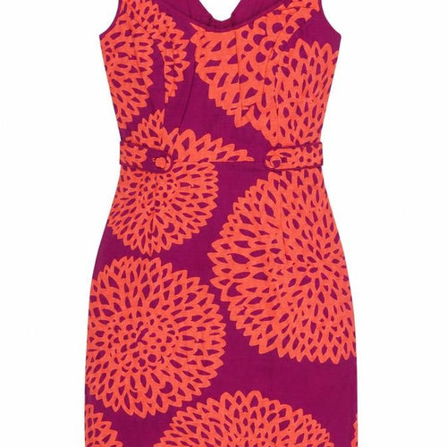 Boden Women Pink Orange Floral Cotton Sheath Dress UK 14 Sleeveless
