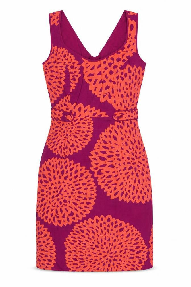 Boden Women Pink Orange Floral Cotton Sheath Dress UK 14 Sleeveless
