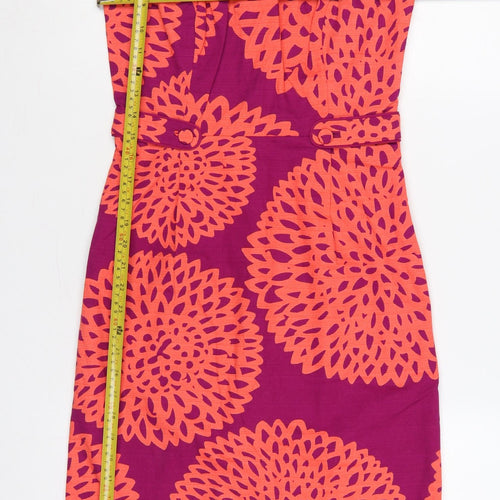 Boden Women Pink Orange Floral Cotton Sheath Dress UK 14 Sleeveless