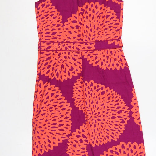 Boden Women Pink Orange Floral Cotton Sheath Dress UK 14 Sleeveless