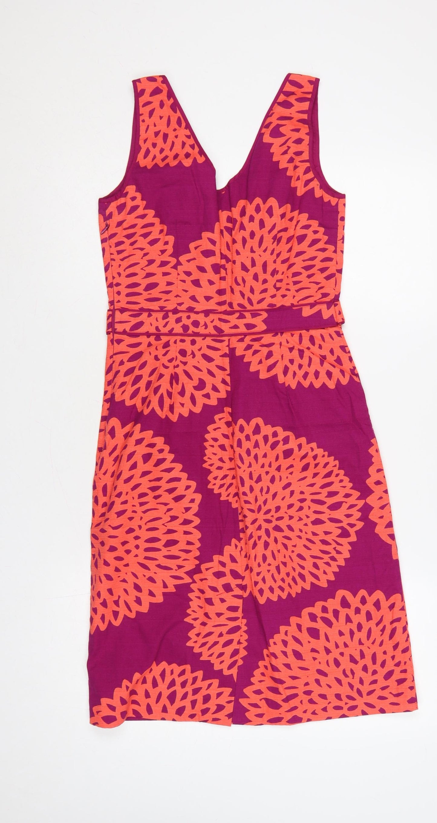Boden Women Pink Orange Floral Cotton Sheath Dress UK 14 Sleeveless