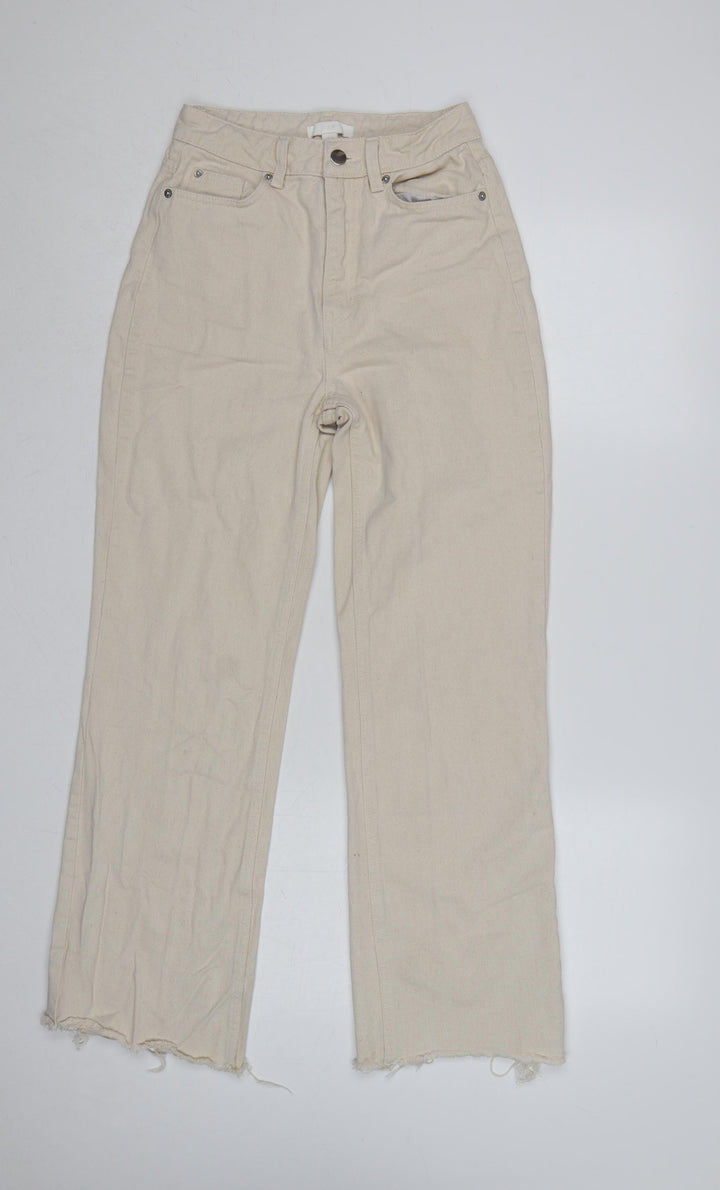 H&M Women Beige UK 6 High Rise Straight Raw Hem Cotton Jeans
