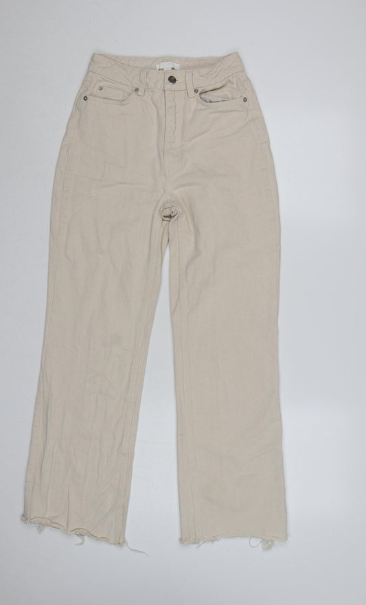 H&M Women Beige UK 6 High Rise Straight Raw Hem Cotton Jeans