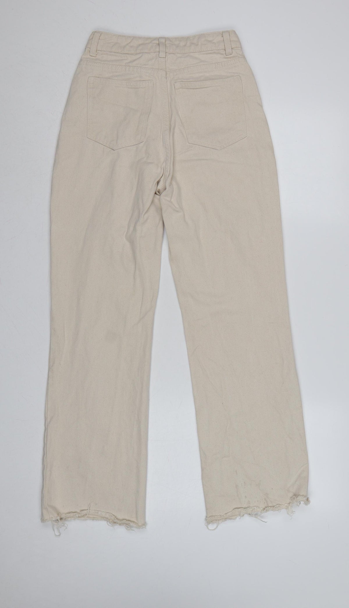 H&M Women Beige UK 6 High Rise Straight Raw Hem Cotton Jeans