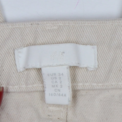 H&M Women Beige UK 6 High Rise Straight Raw Hem Cotton Jeans