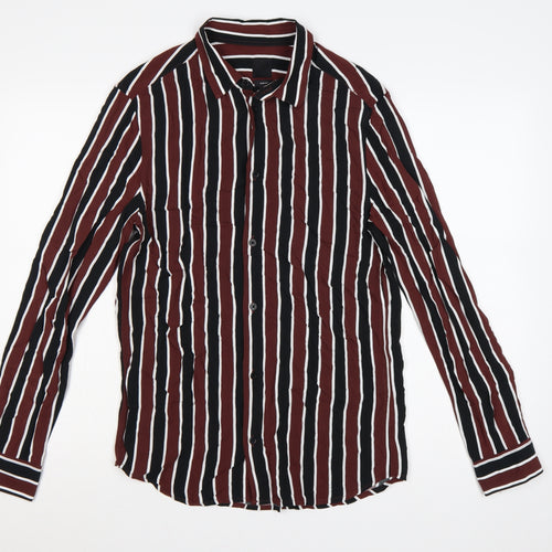 H&M Men’s Burgundy Black White Striped Slim Fit Shirt Size S