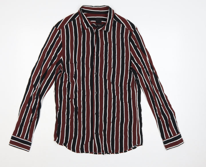 H&M Men’s Burgundy Black White Striped Slim Fit Shirt Size S