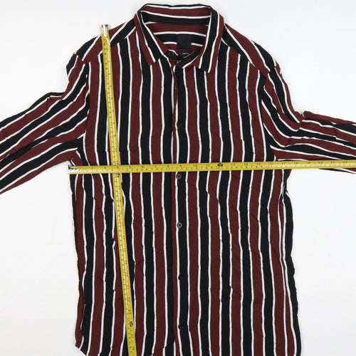 H&M Men’s Burgundy Black White Striped Slim Fit Shirt Size S