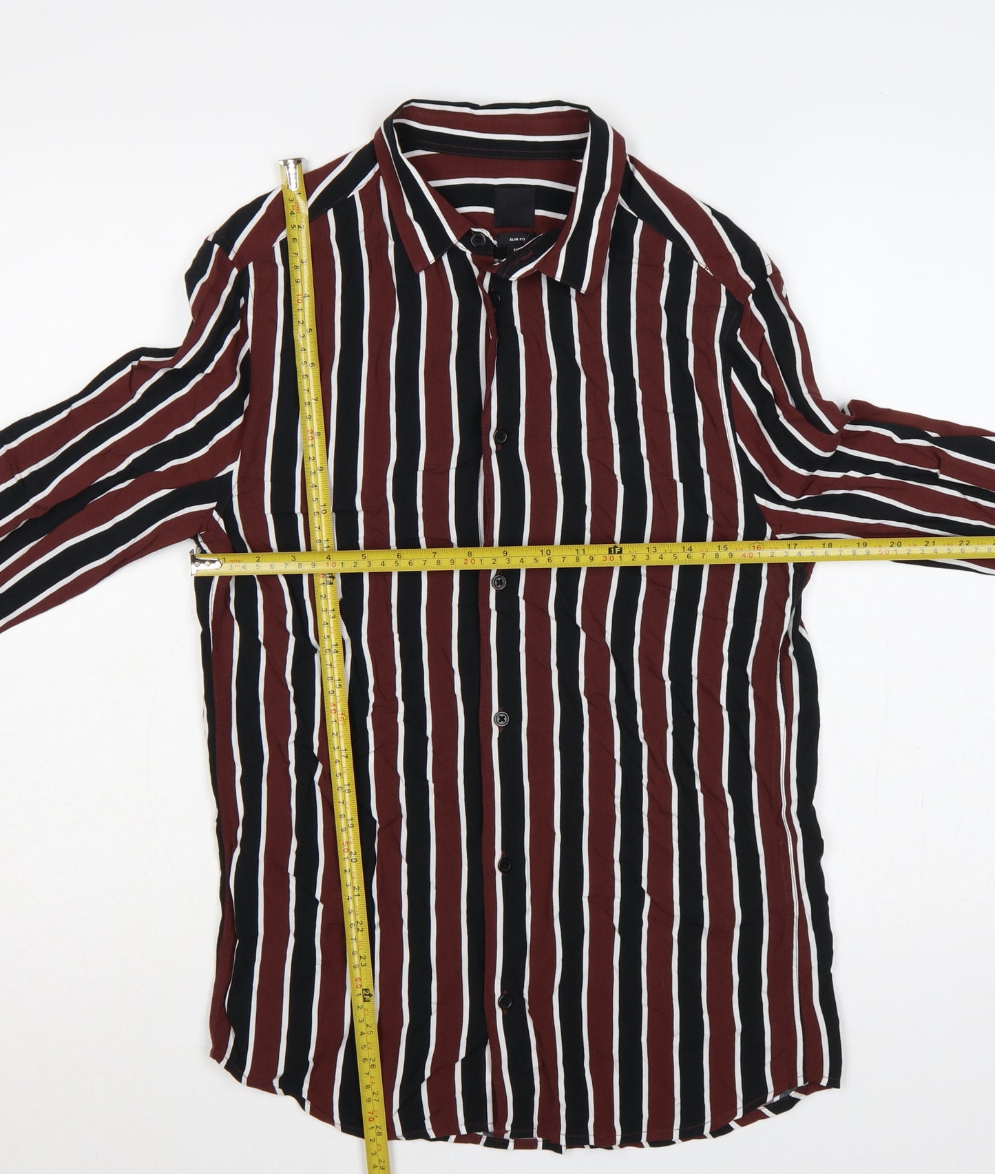 H&M Men’s Burgundy Black White Striped Slim Fit Shirt Size S