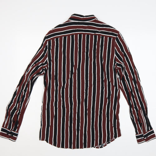 H&M Men’s Burgundy Black White Striped Slim Fit Shirt Size S
