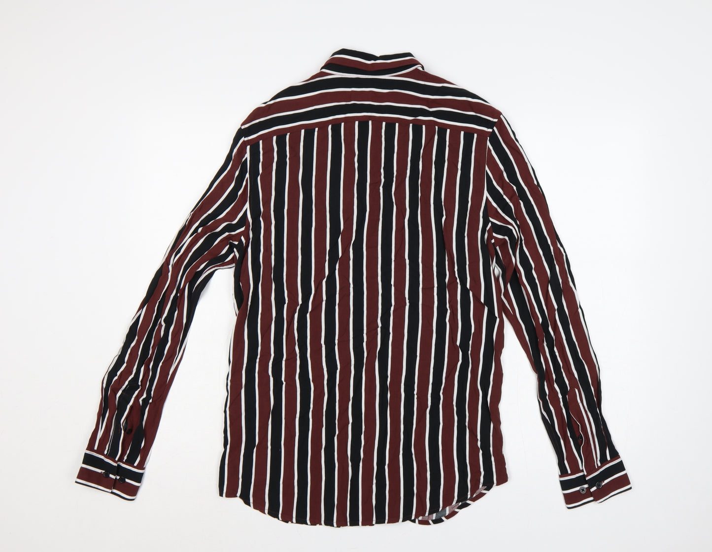H&M Men’s Burgundy Black White Striped Slim Fit Shirt Size S