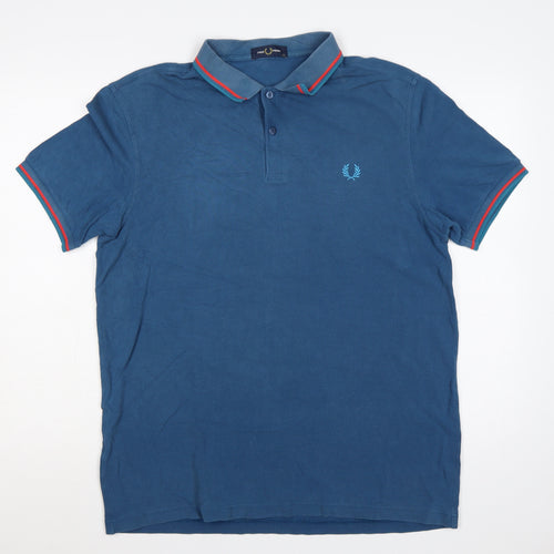 Fred Perry Men's Blue XL Twin Tipped Cotton Short Sleeve Polo Shirt