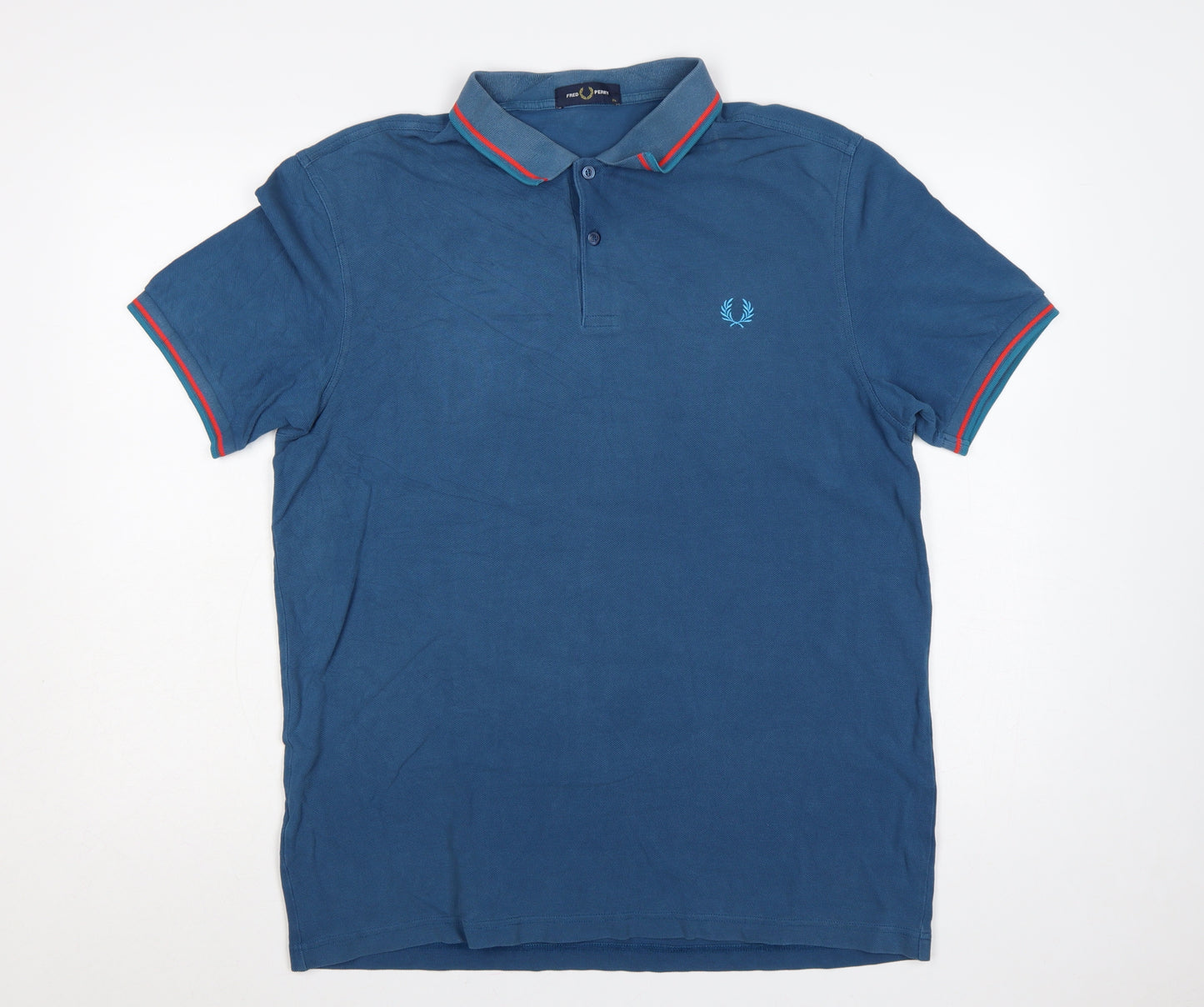 Fred Perry Men's Blue XL Twin Tipped Cotton Short Sleeve Polo Shirt