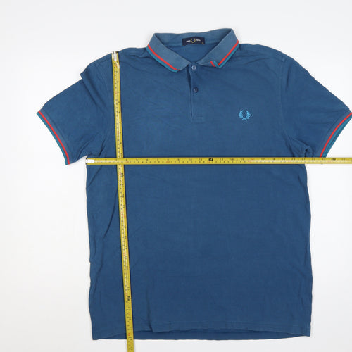 Fred Perry Men's Blue XL Twin Tipped Cotton Short Sleeve Polo Shirt