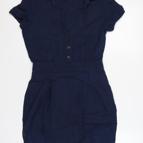 Mango Women Blue S Pencil Shirt Dress Linen Cotton Short Sleeve